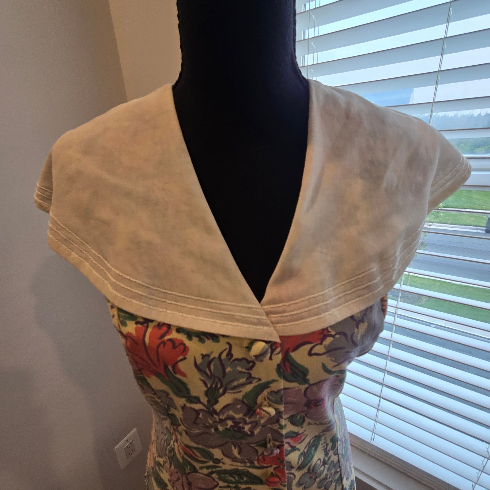 Laura Ashley Sailor Collar Dress Praire Womens 8 Multicolor Vintage Floral (D4)
