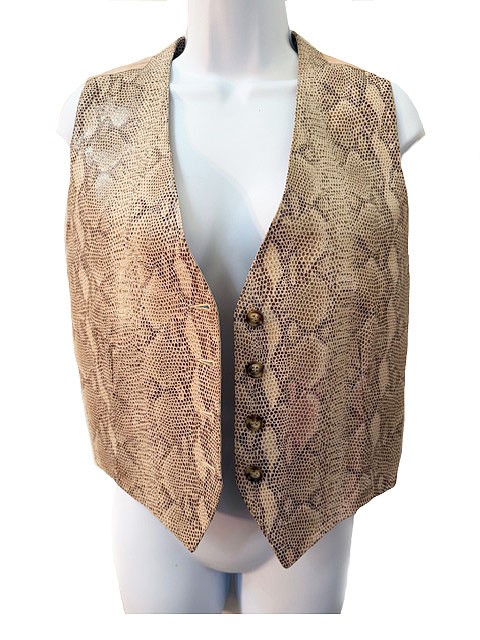 Karen Kane VTG 90s New Tags Python Snake Pattern Leather Button Vest 12 orig$212