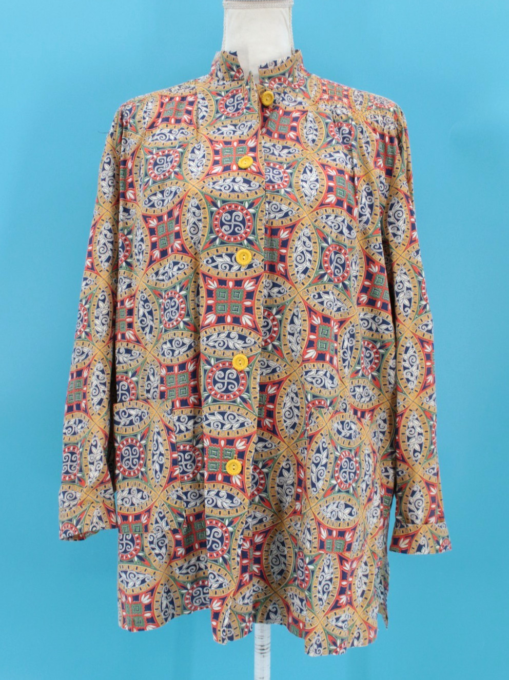 VTG Women’s 40s Colorful Abstract Print Button Front Smock / Shirt Sz M/L 1940s