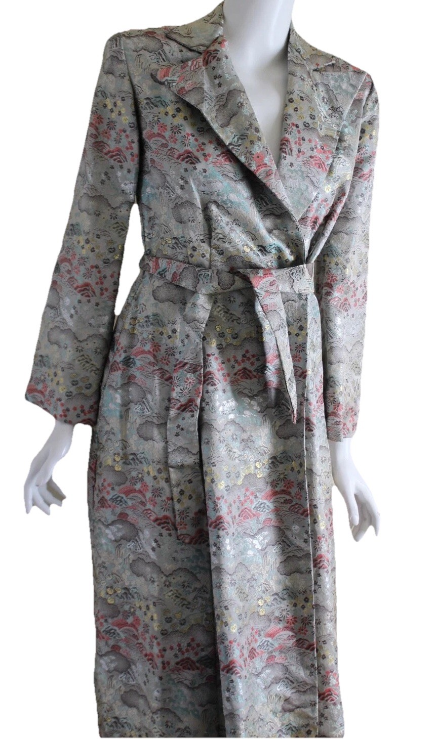 Vintage 60s 70s Chinese Belted Rich Tapestry Long Art-to-Wear Coat Dress Jacket