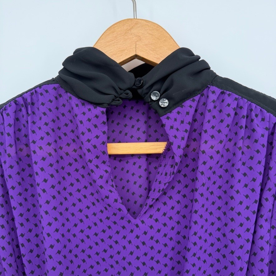 Alexis Fashions VTG Midi Dress Purple Polka Dot Retro Mod Secretary Size MD**