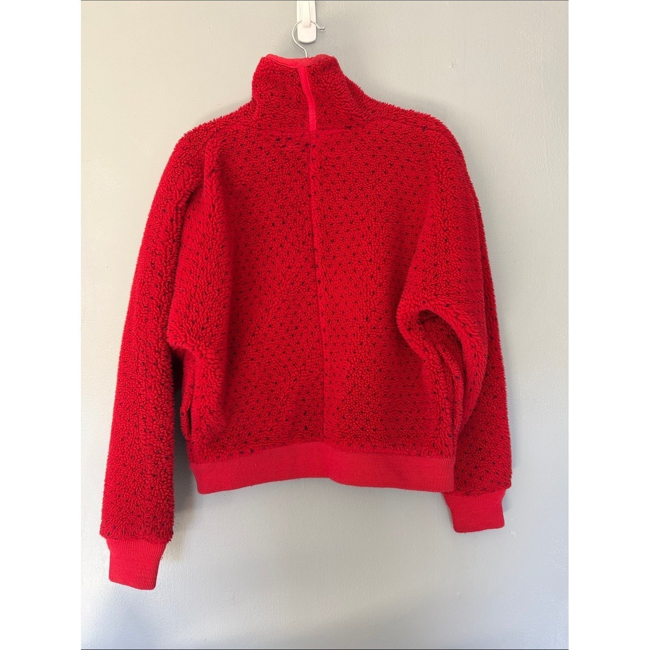 Vintage LL Bean Red Polka Dot Sherpa Fleece Jacket – Deep Pile Bomber Size M