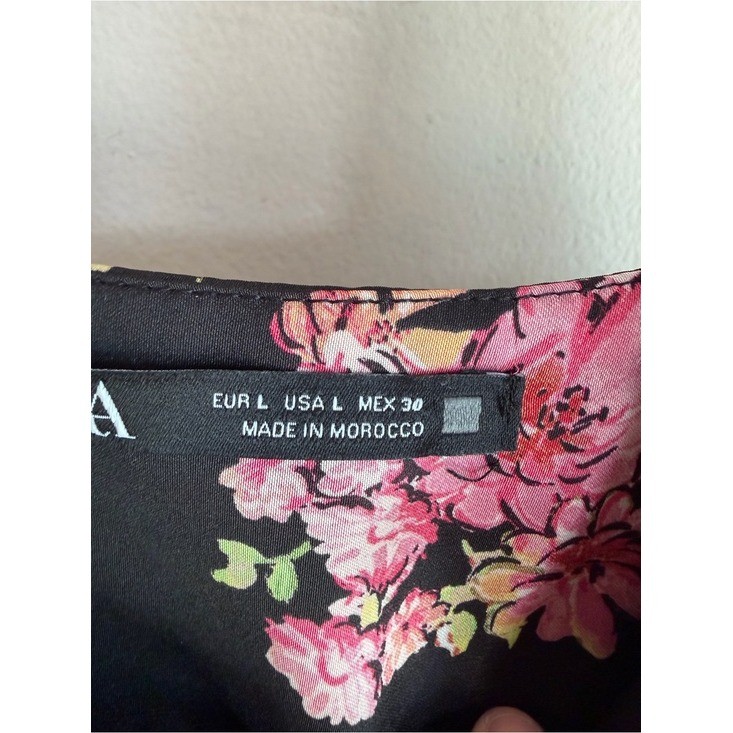 Zara Black Floral Satin Midi Slip Dress Pink Orange Botanical Print Size L