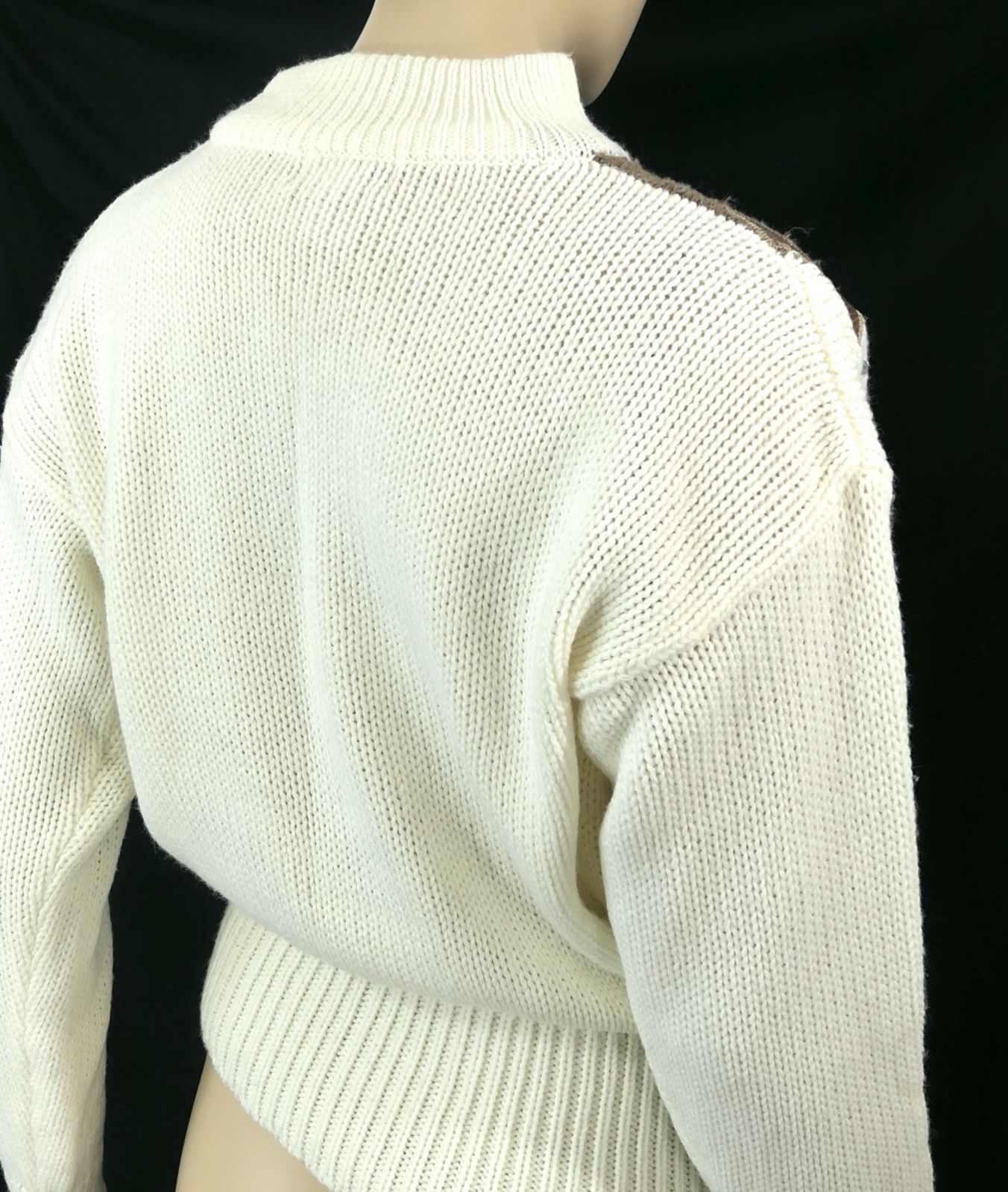 80s Vintage Cristina Ivory Perkins Collar Sweater Vinyl Snake Patchwork Gem L