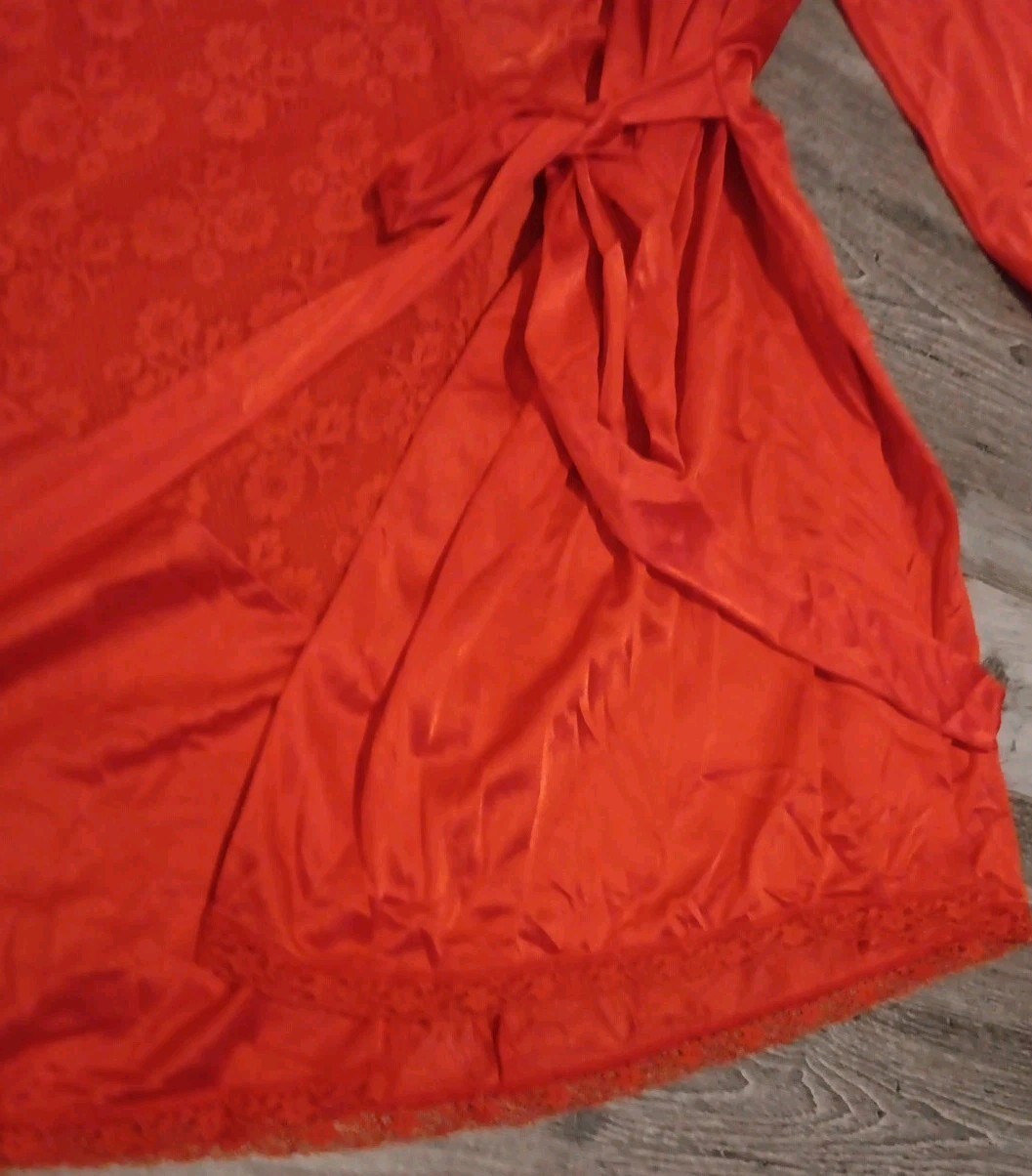Vintage Jenelle of California Wrap Robe Top Red Bottoms Lace Pajamas Large Tall