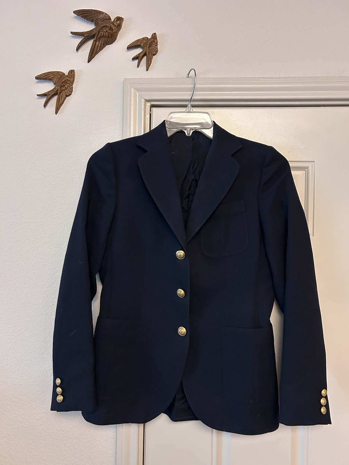 Vintage Stanley Blacker Wool Blend Womens Size 10 Dark Navy Blazer Brass Buttons