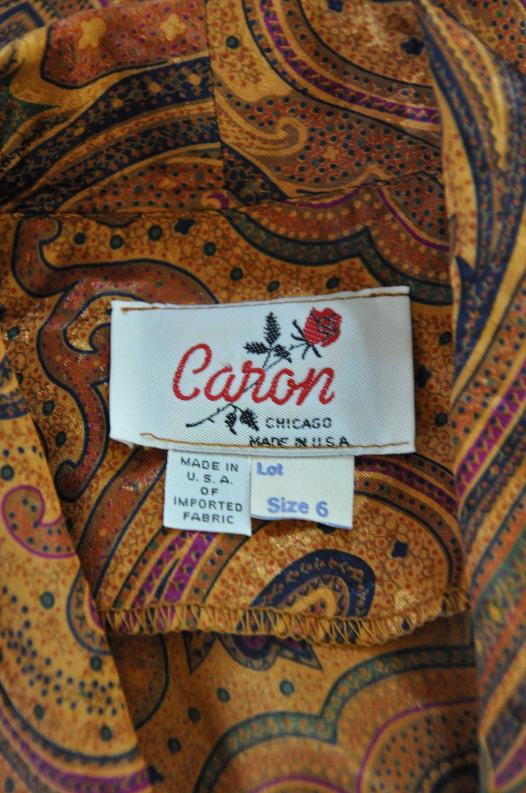 80s Vintage Spice Brown Silky Charmeuse Paisley Strong Shoulder Dress Women S M