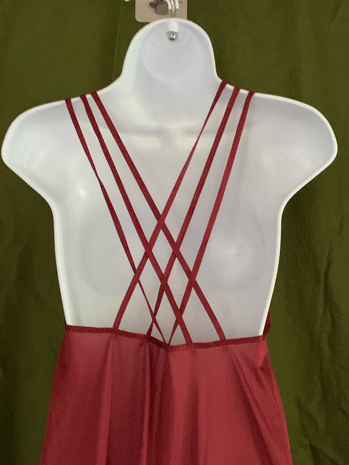 Vtg Nylon Lace Triple Strap Cross Back Maxi Nightgown Merlot Petra Fashions Sz S