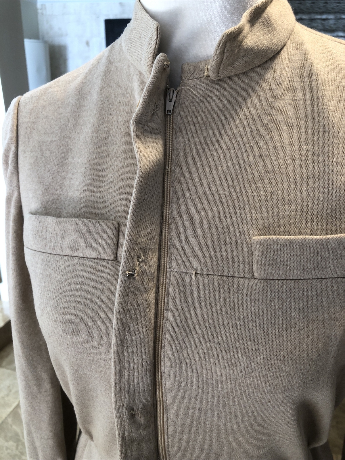 Geoffrey Beene mid 60s oatmeal worsted wool shirtwaist dress logo “B” buttons S