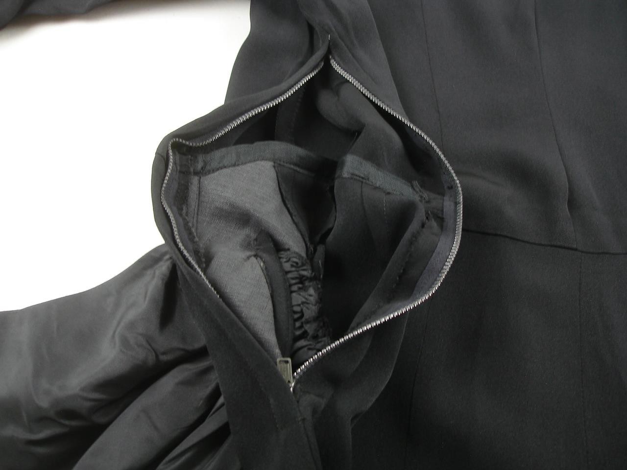 Women’s sz XS Vtg 1920’s Black Crepe Dress Peplum Bow Ruched Sleeves Long Sleeve