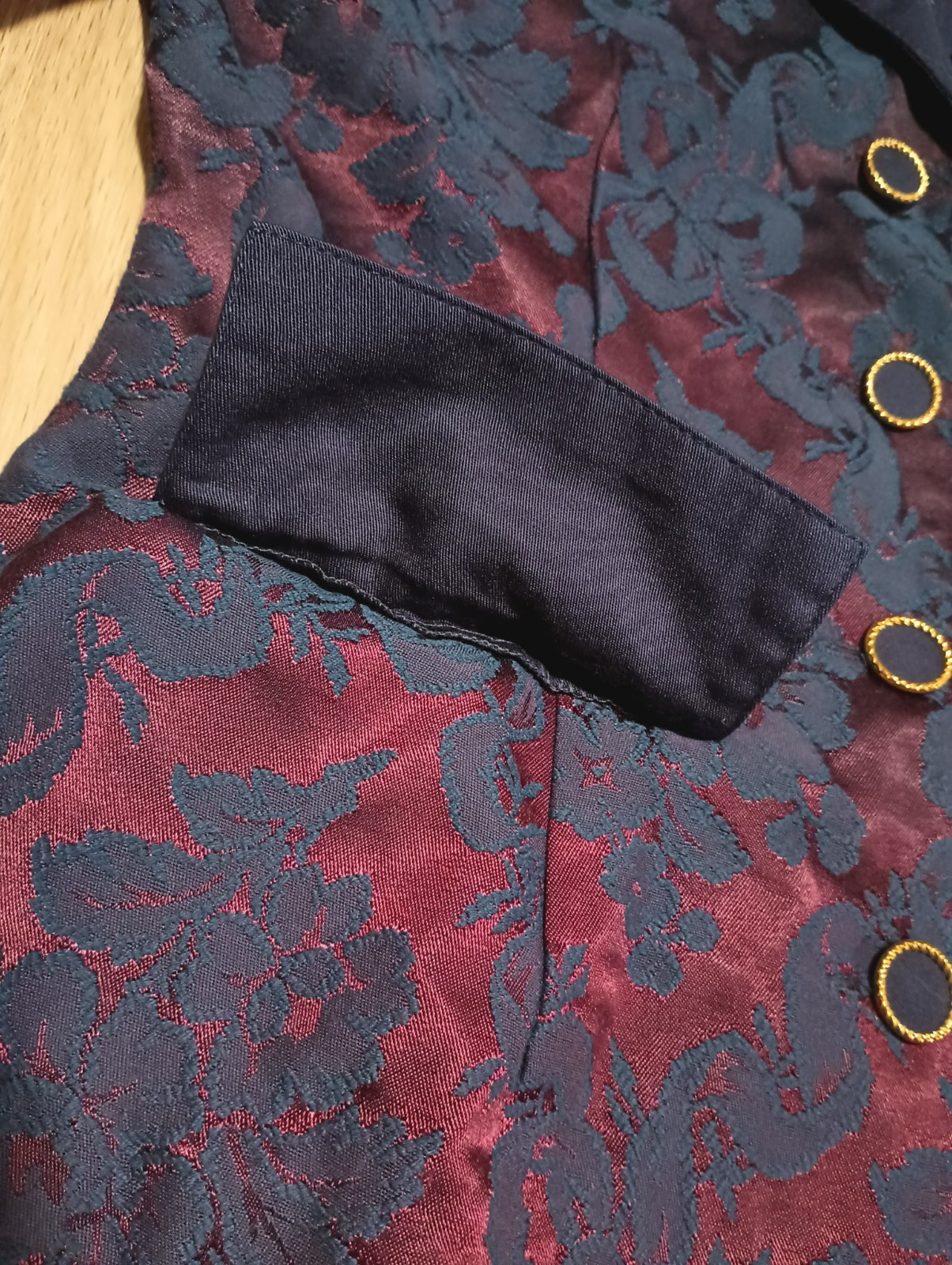Vtg 80s JUDY’S Burgundy Navy Jacquard Blazer Jacket holiday festive steampunk S