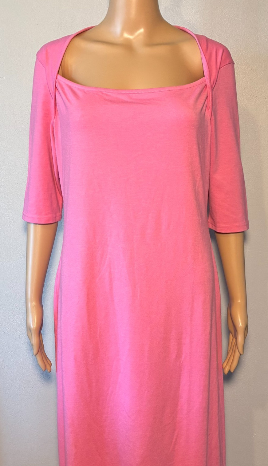 Vintage Newport News Women’s Dress Size 16 Pink Sheath Pullover Square Neck Maxi
