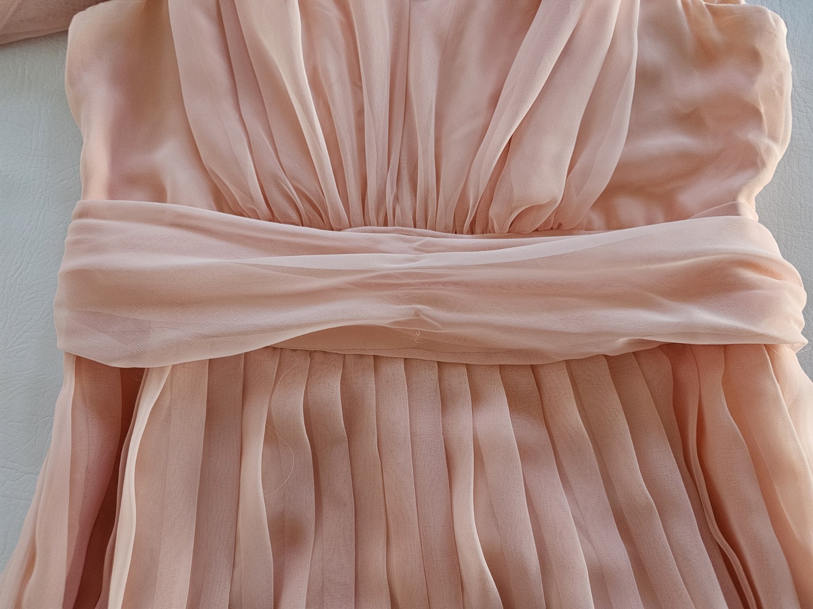 VTG 70s SHEER CHIFFON 2 PIECE PLEATED MAXI DRESS Peach Pink SZ 18 CAPE Grecian