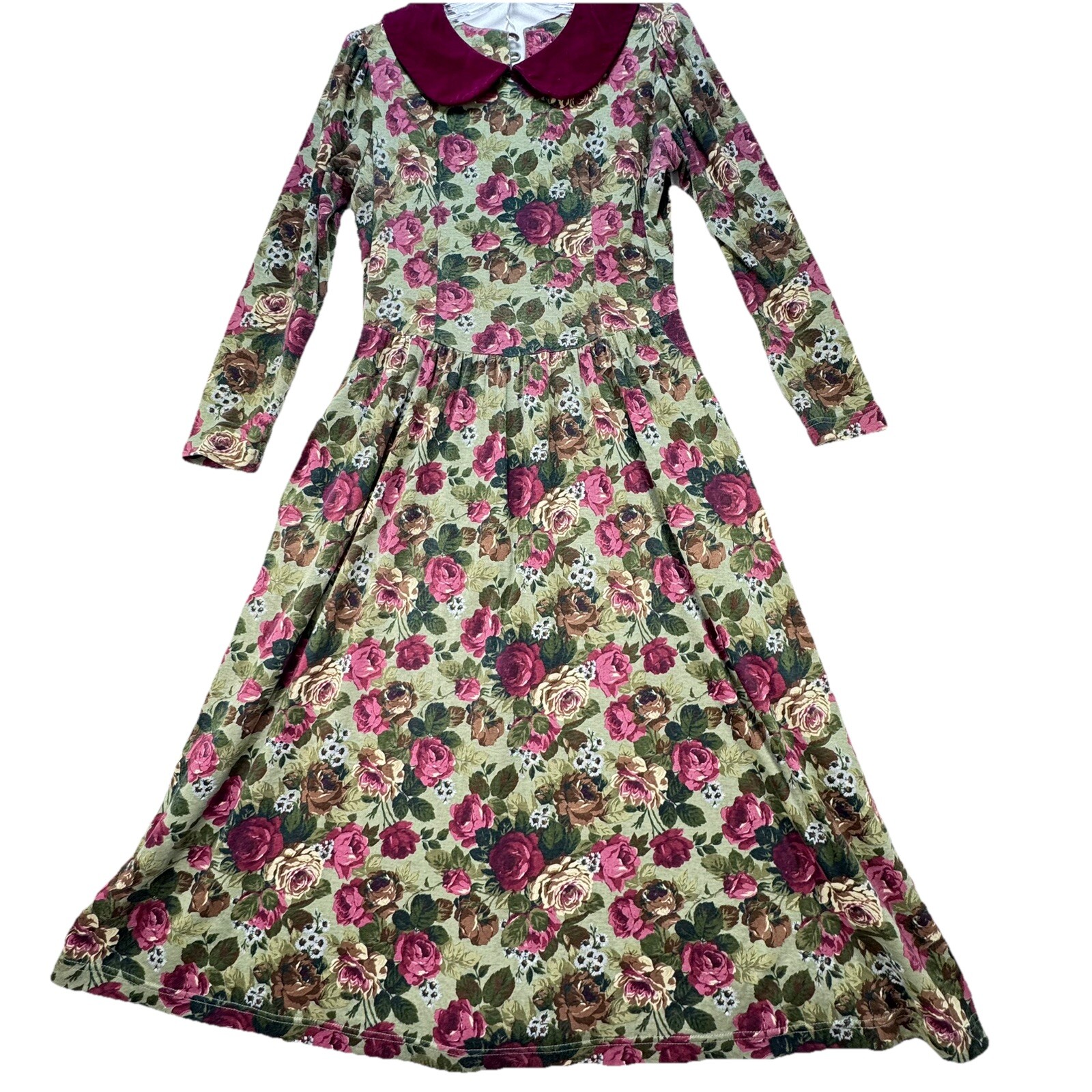 Vintage 80s LANZ Originals Floral Cottagecore Prairie MIDI Dress Size Medium