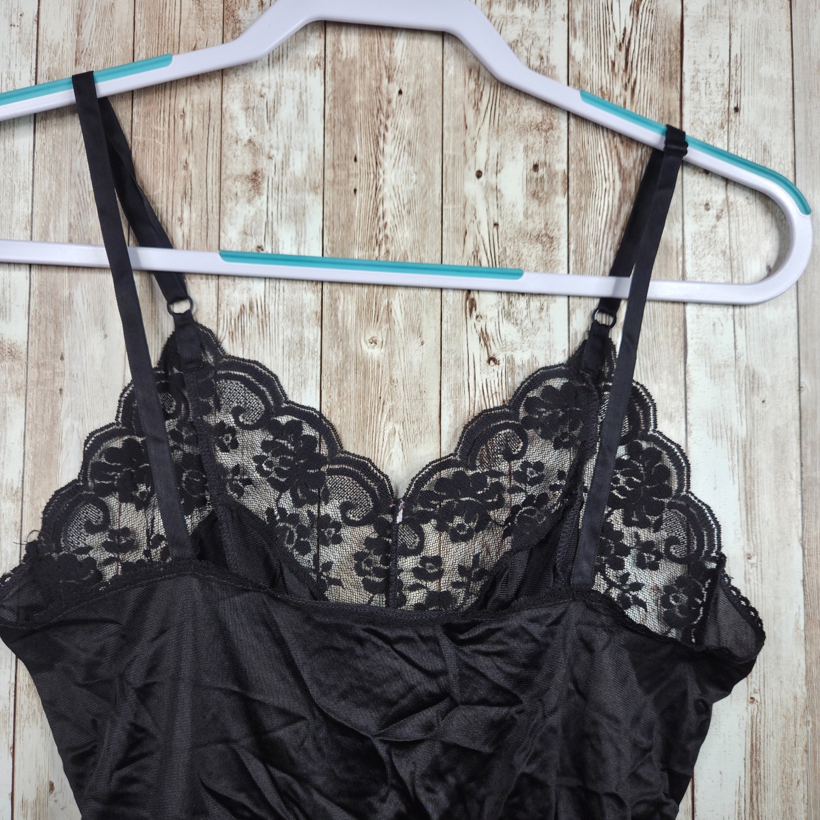 Vintage CHANTILLY Maidenform Black Teddy One Piece Lingerie Size 32 Satin Lace