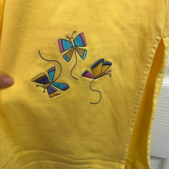 Vintage The Quacker Factory pale yellow 100% cotton embroidered butterfly skirt