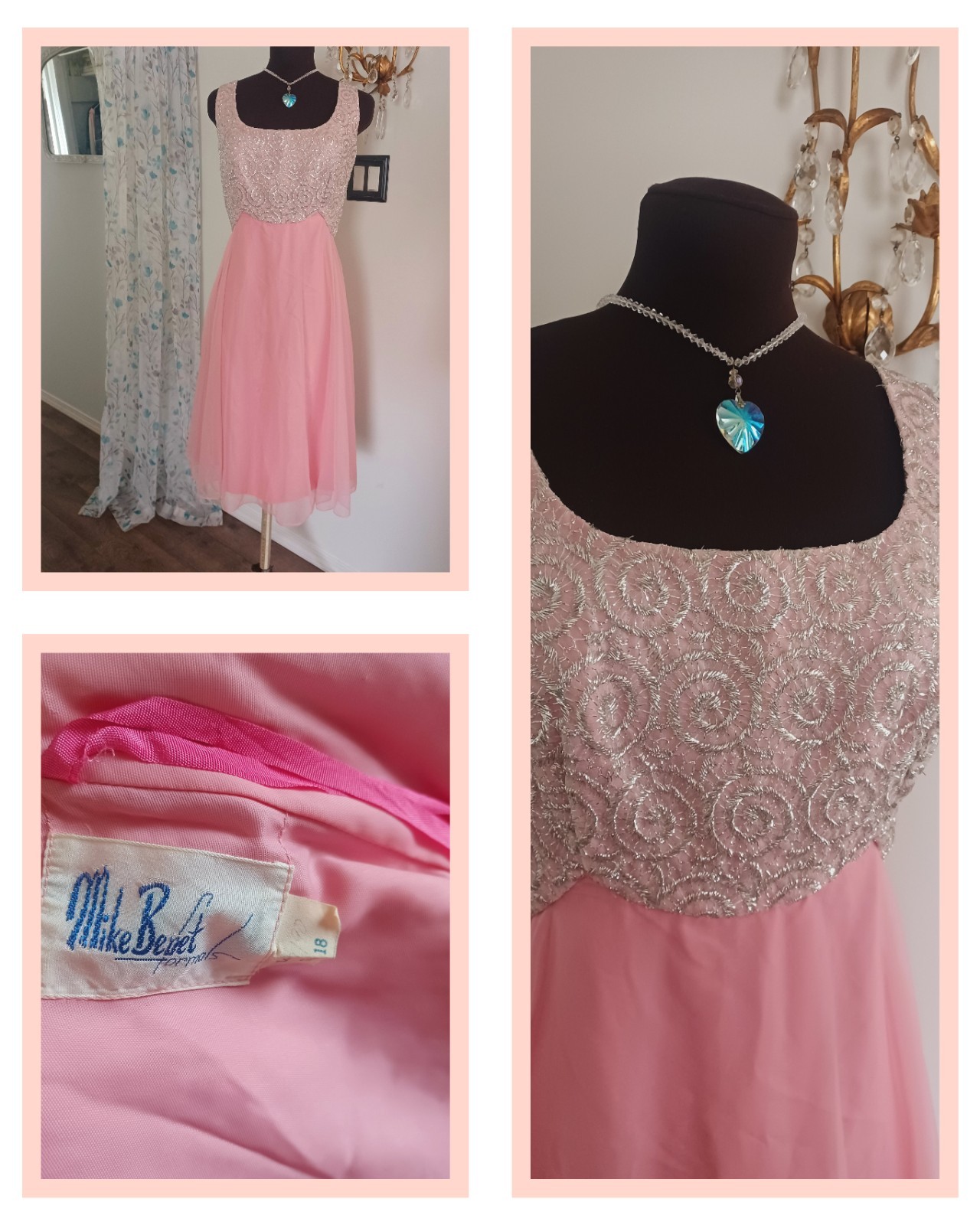Vintage Mike Benet Dress Barbie Pink Chiffon Sleeveless Volup Sz Gorgeous