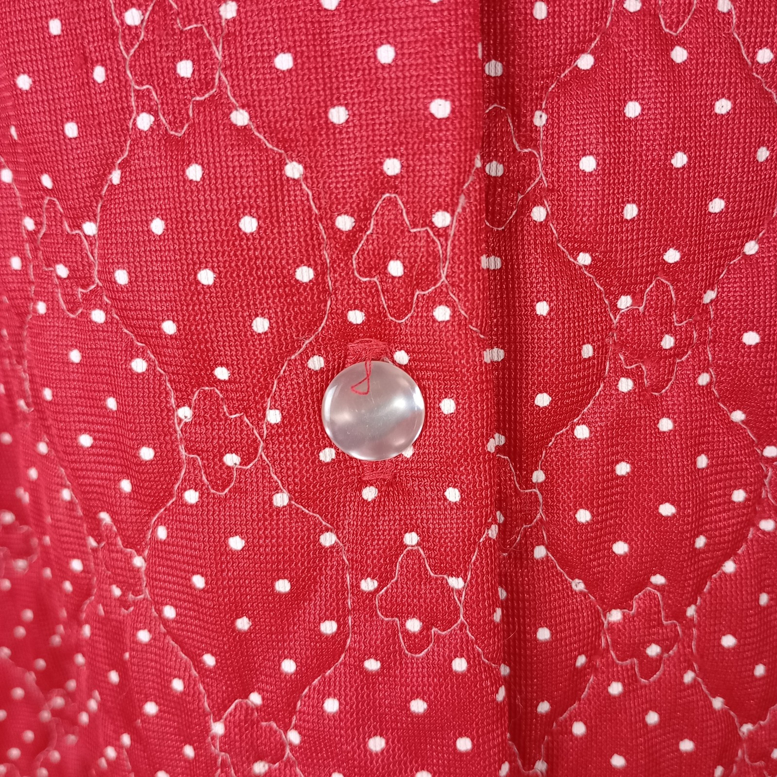 Vintage House Dress Robe 50s 60s Red Flower Groovy Poly XS SMALL READ !