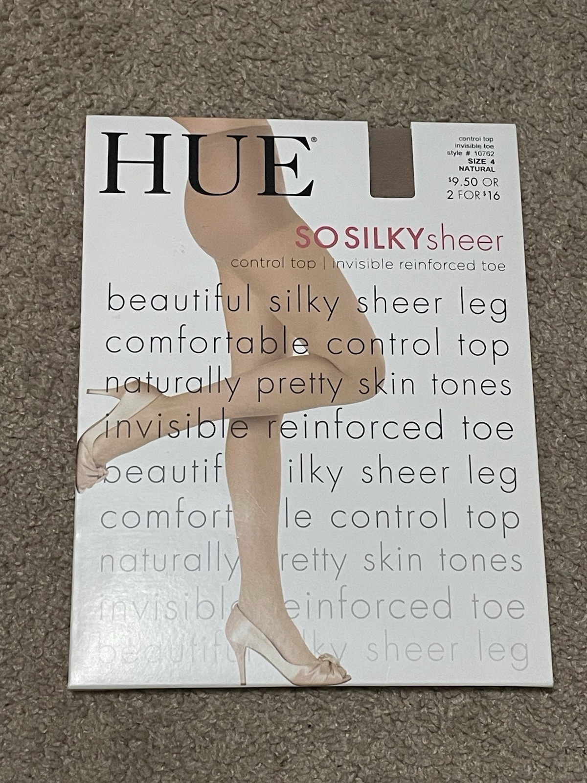 HUE So Silky Sheer Pantyhose Control Top Reinforced Toe Natural 10762 Size 4 NEW