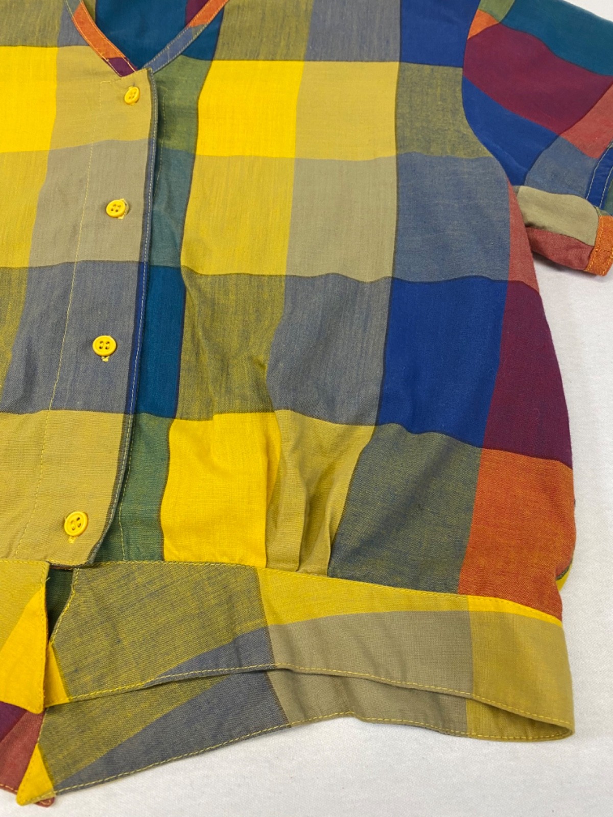 Vintage Patchwork Plaid Shirt 60s 70s BonJour Hippie Top Colorful Retro Mod Boho