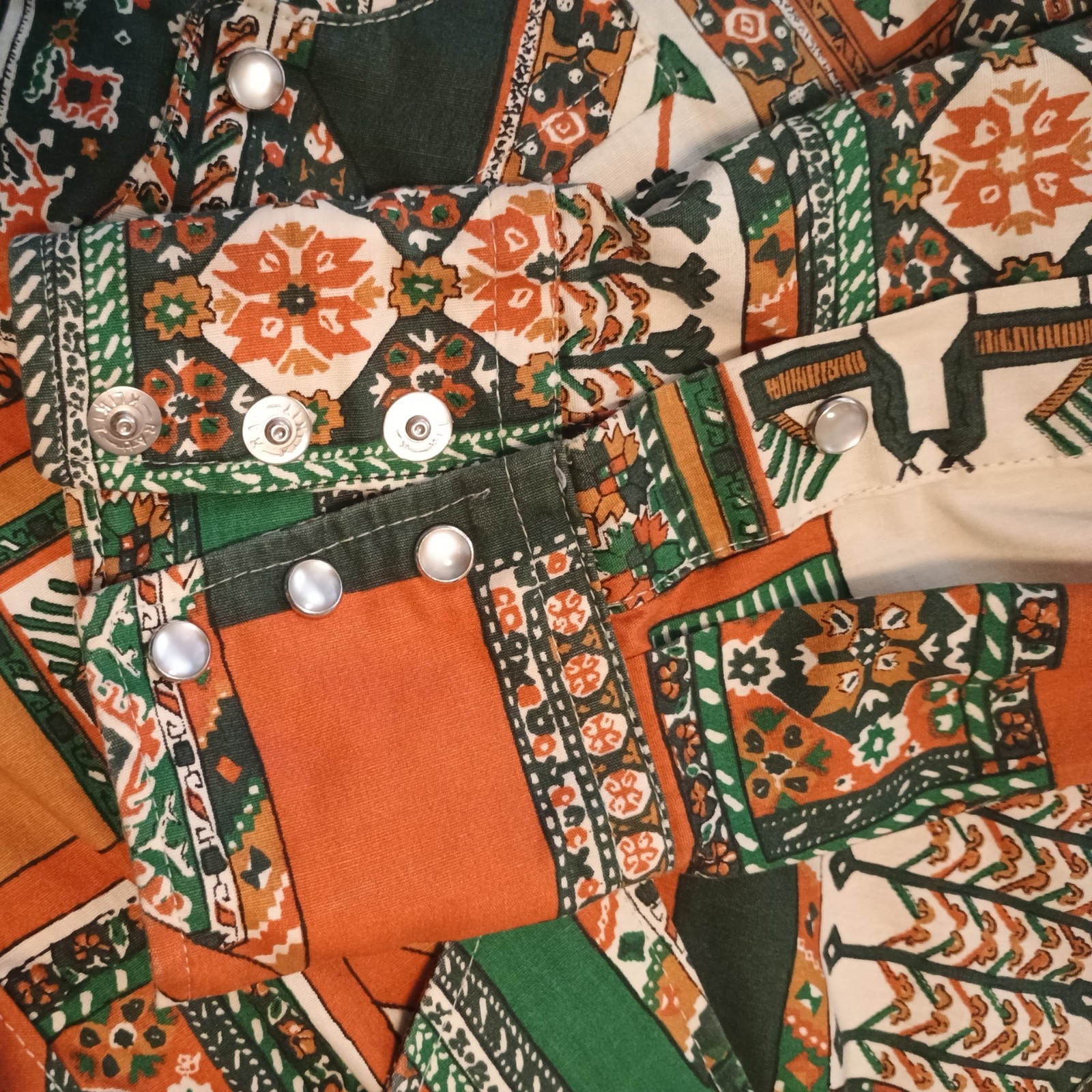Vintage Tem Tex Pearl Snap Western Shirt 17 x 34 Made In USA Cotton/Rayon