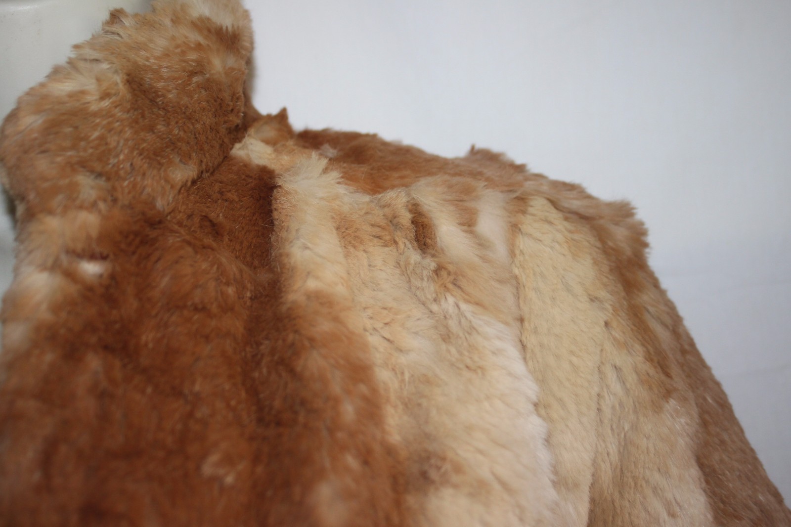 Vtg Fur Coat Rabbit Real Soft Plush Lined Genuine Brown Tan Pockets Retro Mod S