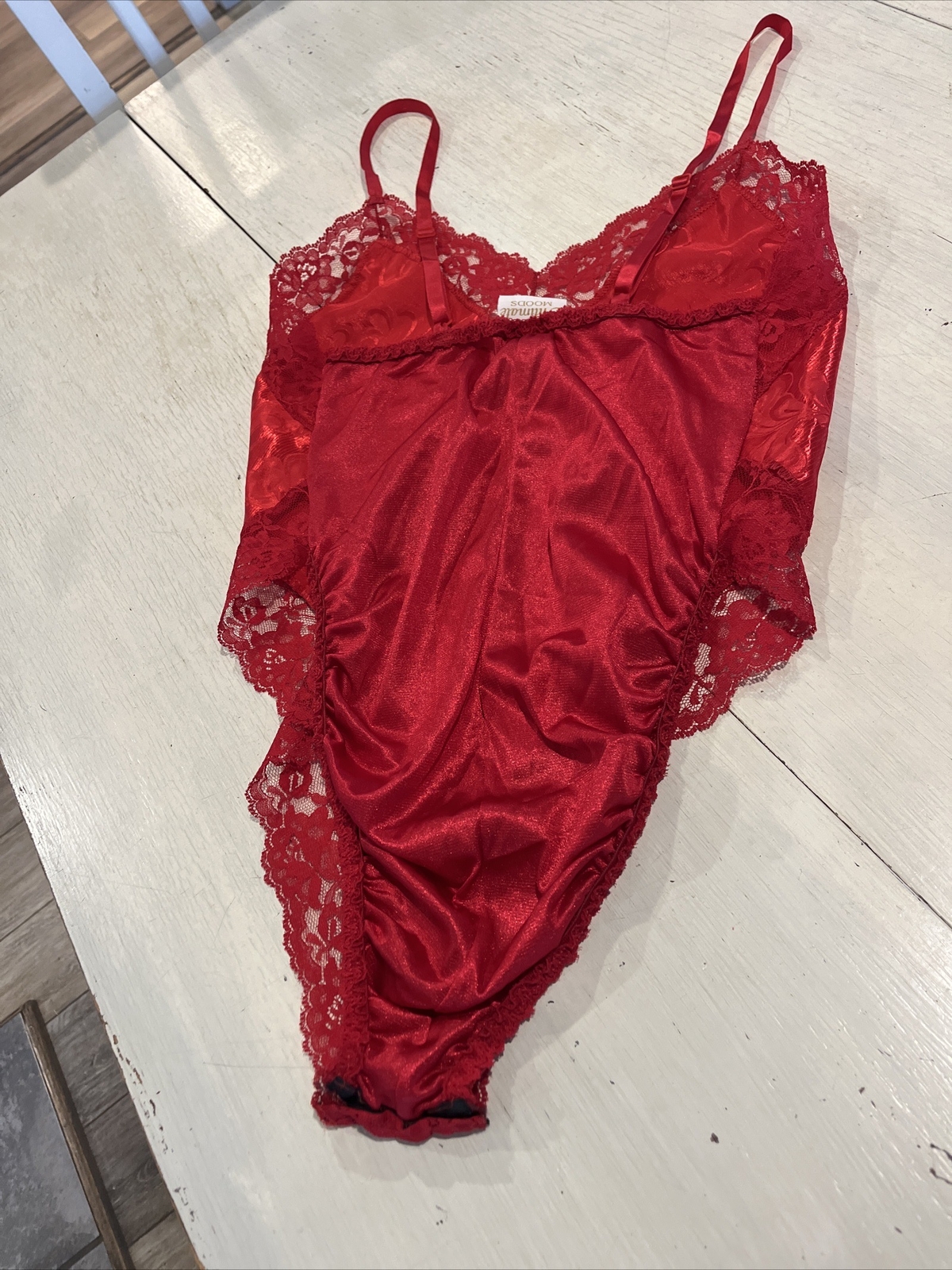 Intimate Moods body suit Women’s M Red vintage lingerie lace trim Romantic