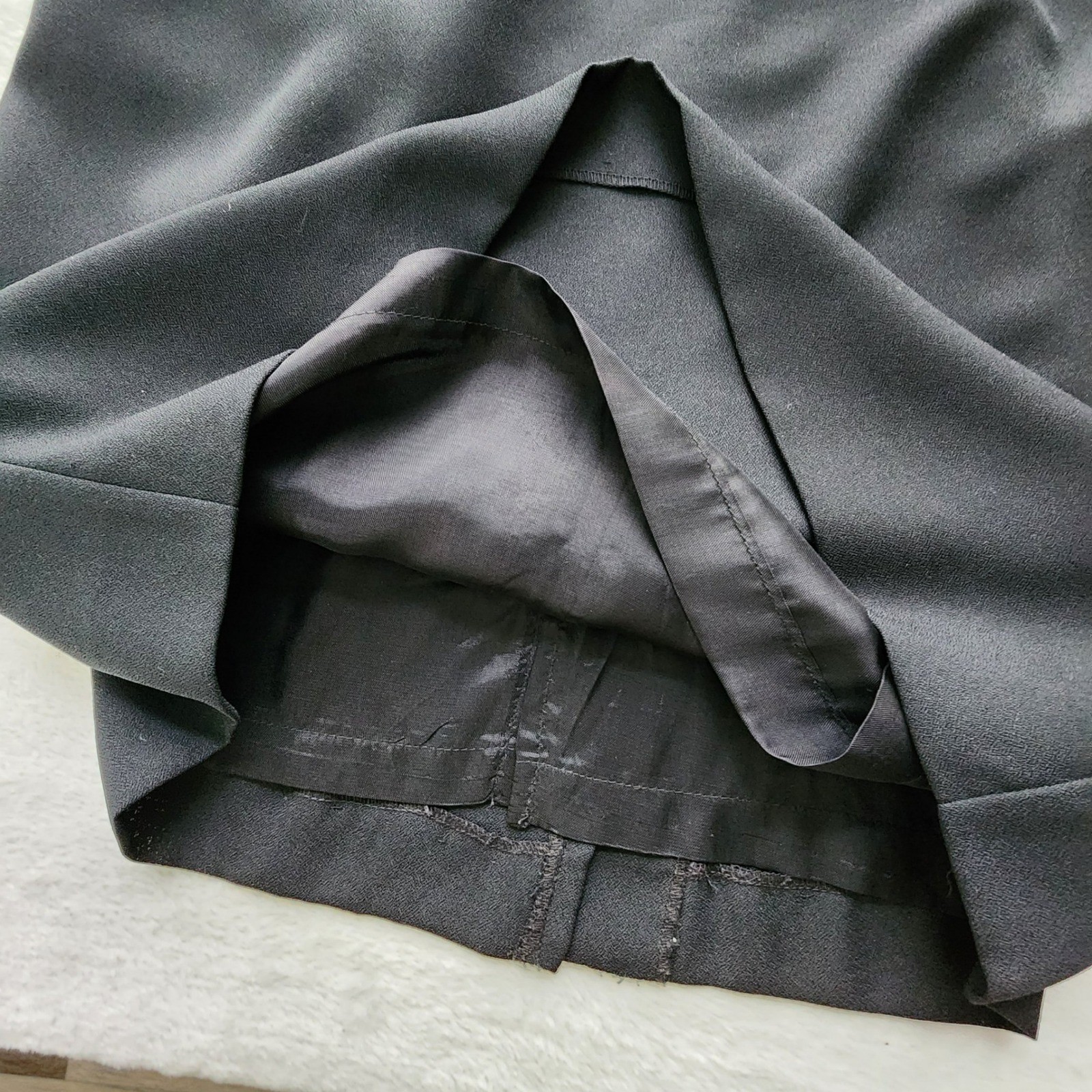 Vtg Demaro Sheath Dress Womens 15-16 P Black Puff Sleeve Peplum Ruffle Modest