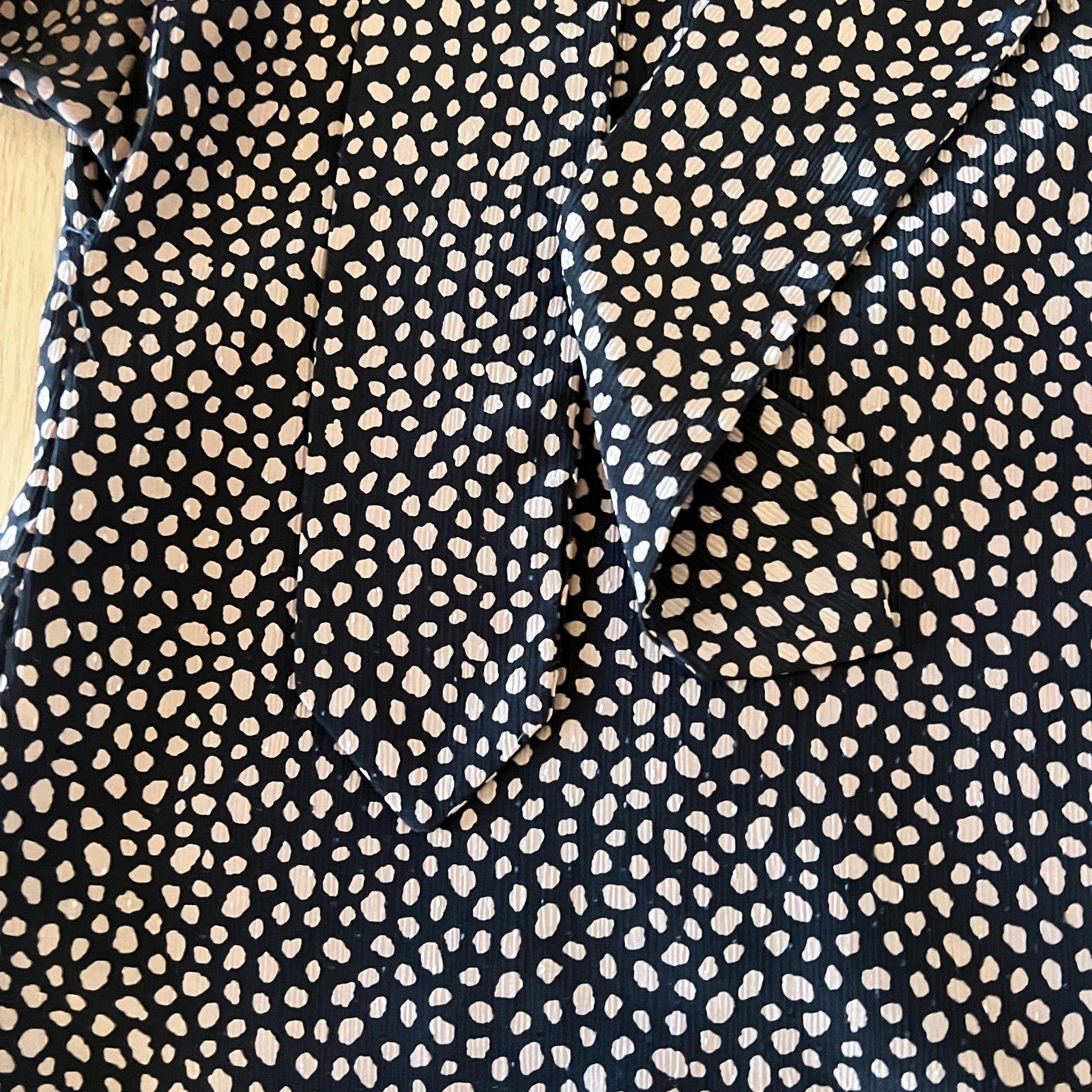 vtg 80s animal spot XS cravat button down blouse brown black neutrals