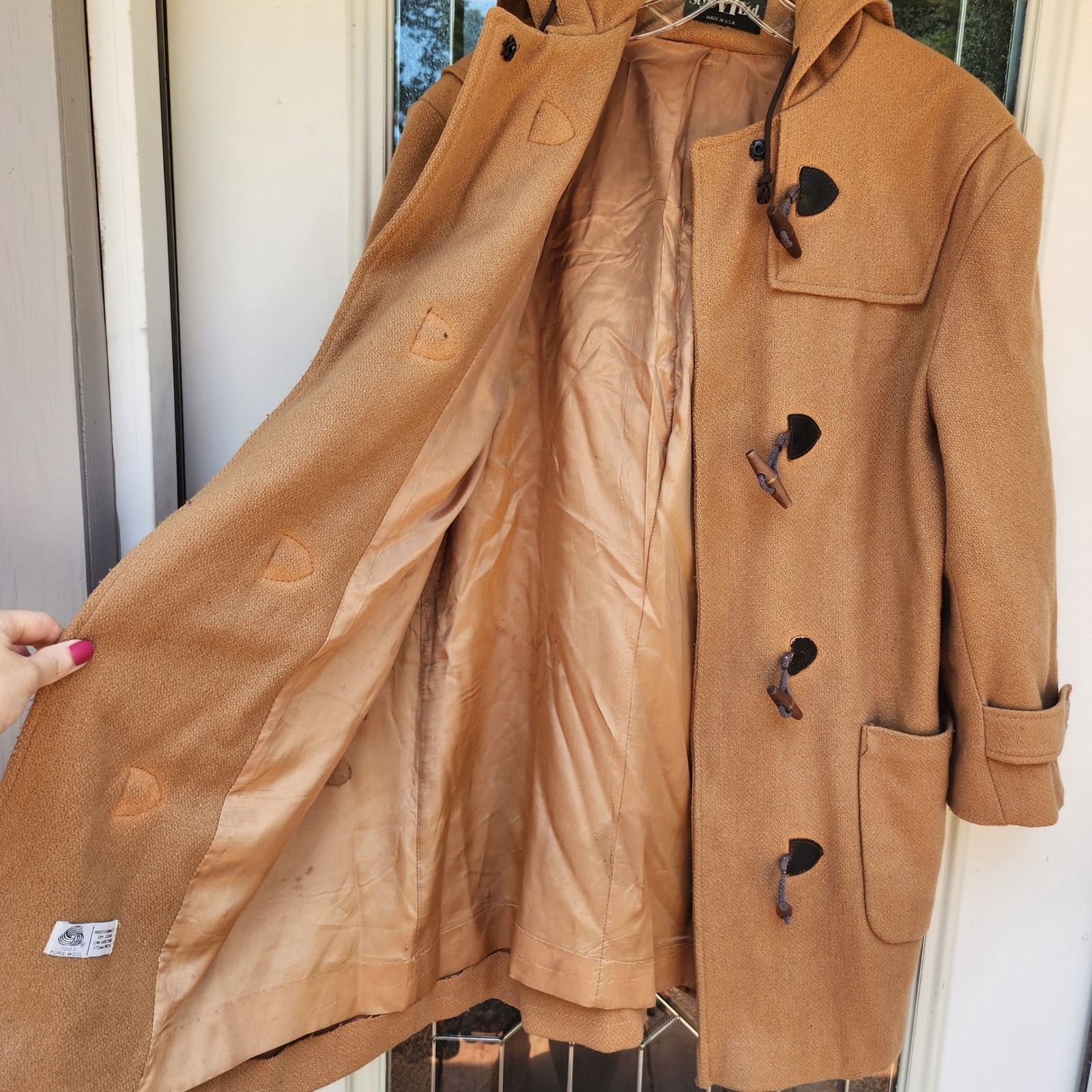 Style VI Ltd Sz XL Tan 100% Wool Long Line Duffle Pea Coat Vintage