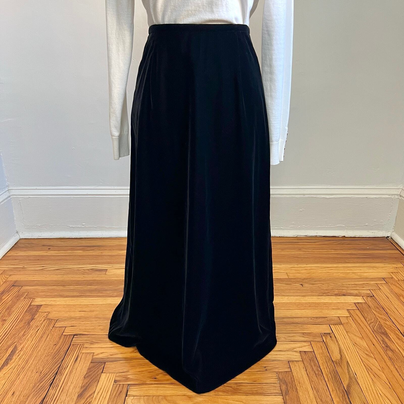 Vintage 90s Talbots Womens Classic Velvet Black High Waist ALine Midi Skirt 6P