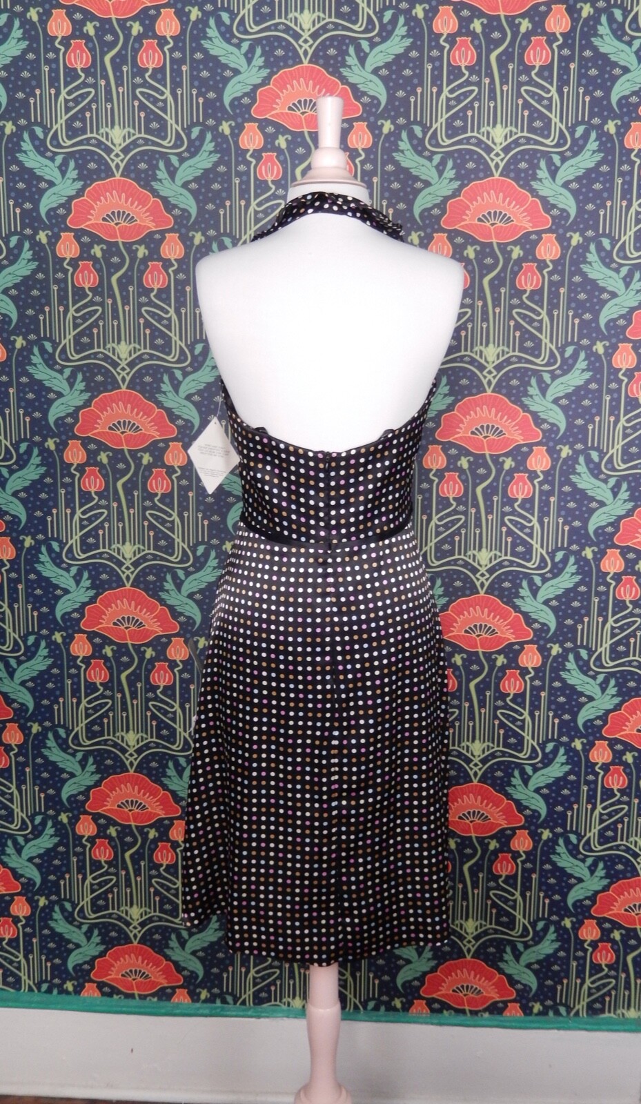 Vintage Y2K CDC Rampage Satin Polka Dot Halter Cocktail Dress 8 New