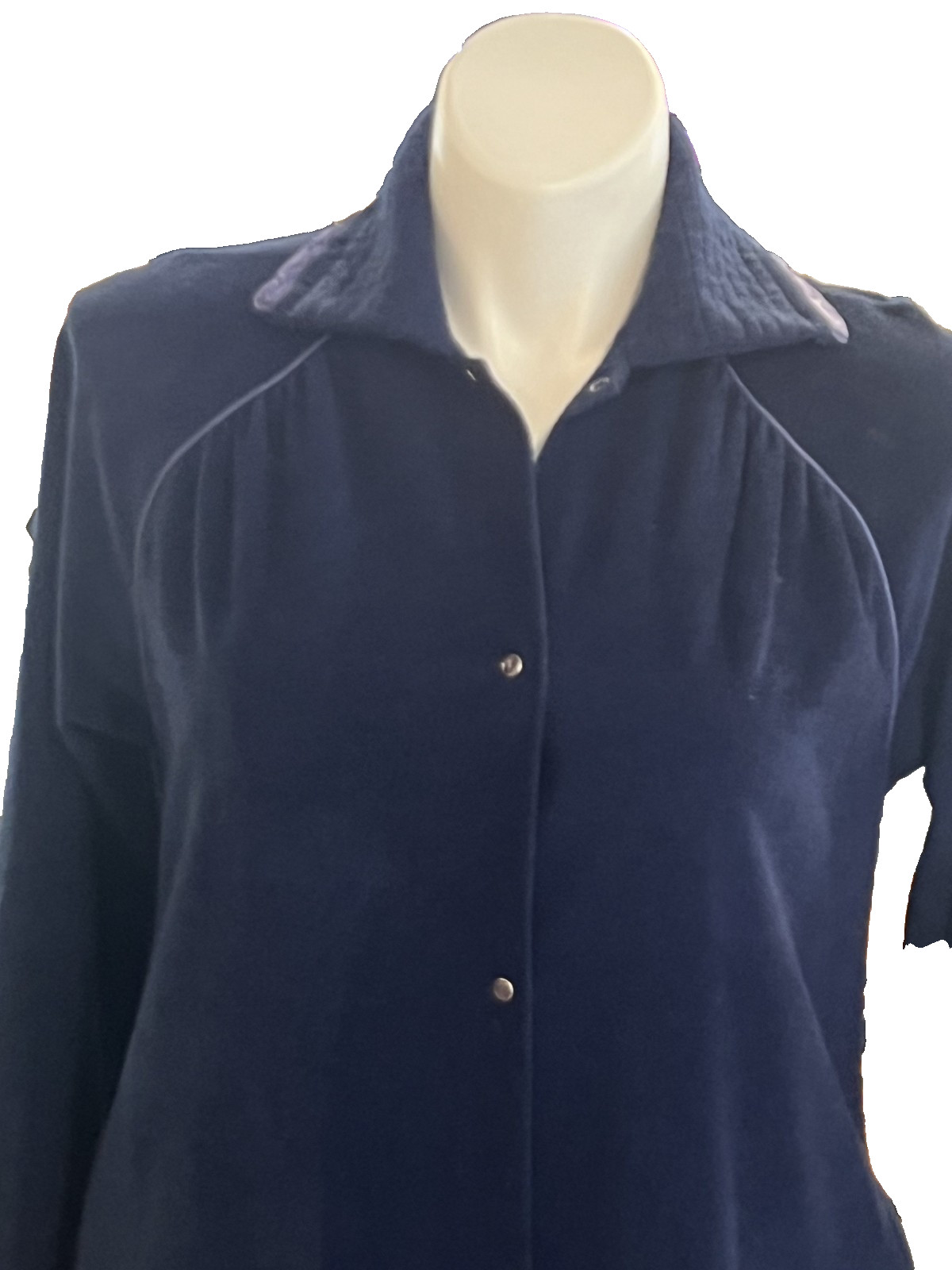 VTG Vanity Fair Blue Velour Housecoat Nightgown Front Snap Size M Long Classic