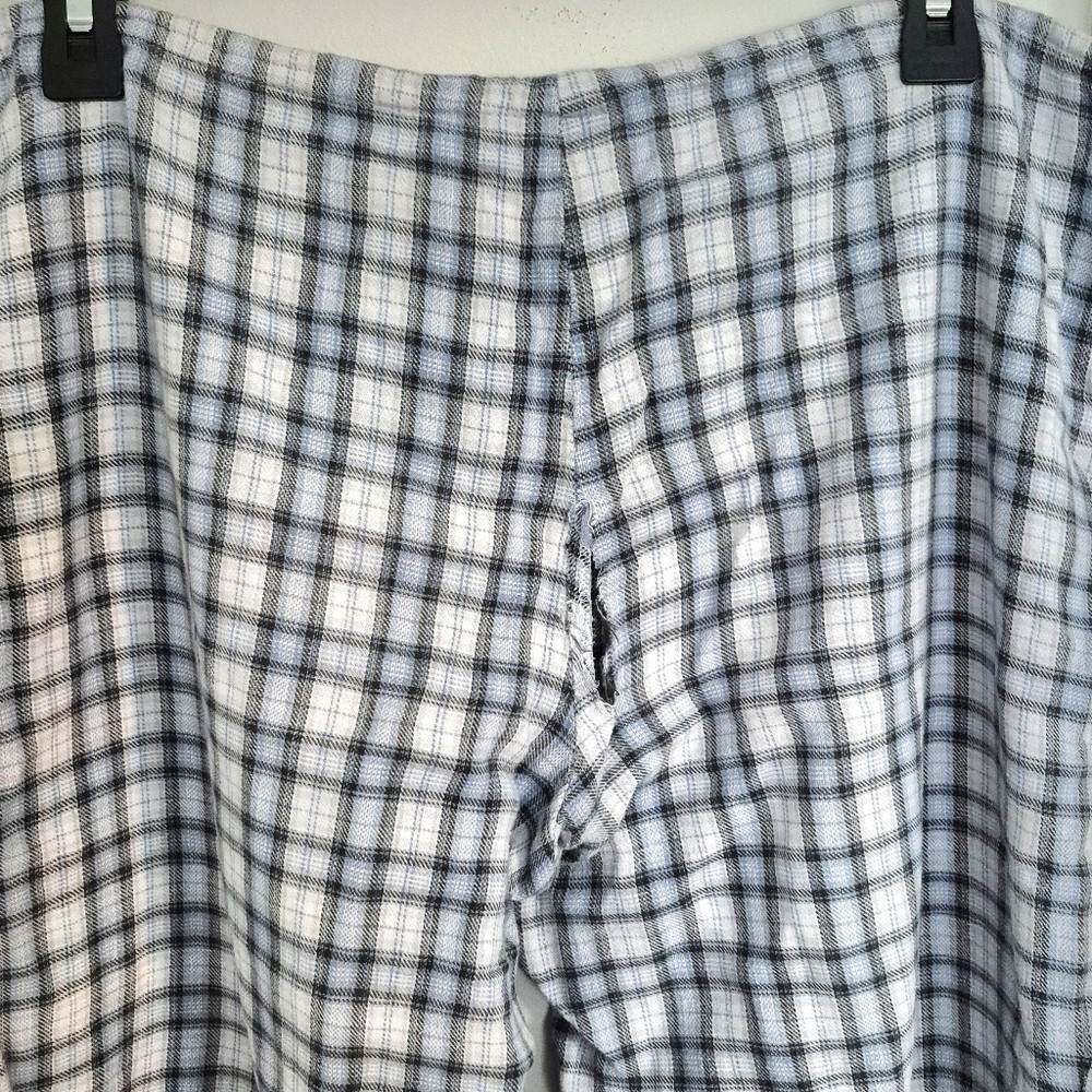 Vtg 90s Blue Plaid Wide Leg PJ Pant Sz M Classic Comfy Fall Lounge Spring Winter