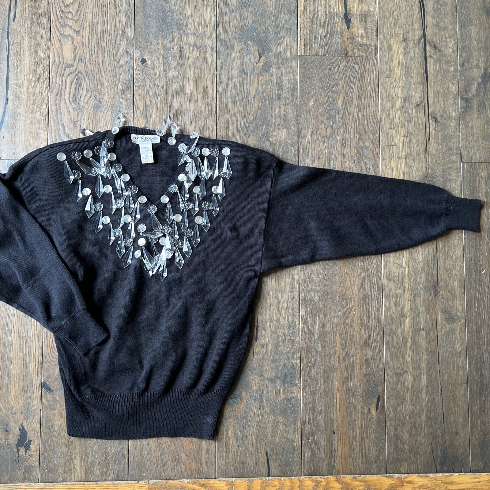 Vintage BONNIE BOERER Womens LARGE Chandelier Crystal Pendants Sweater Top