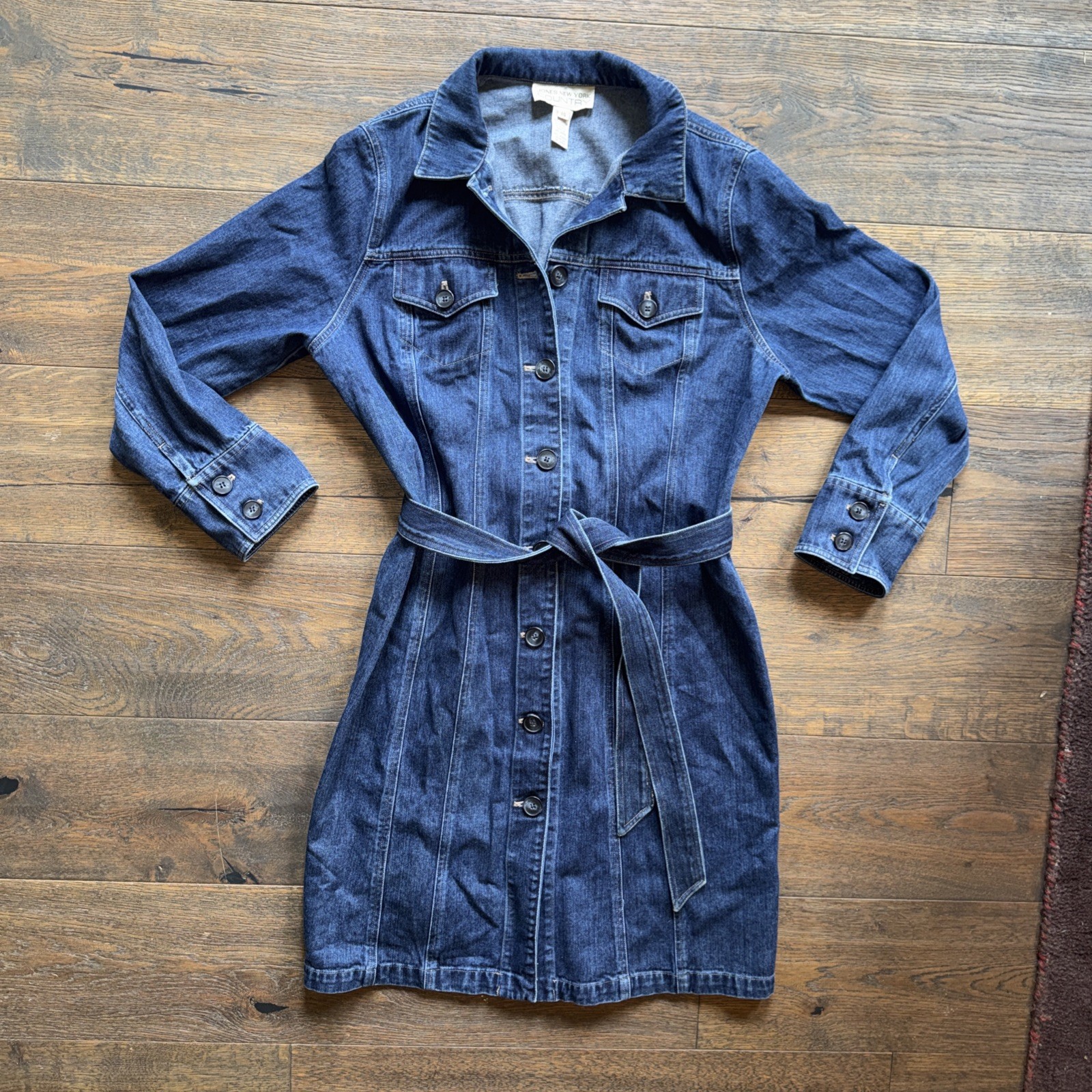VTG Jones New York Country Sz 14 Denim Dress 100% COTTON +Belt Cottagecore