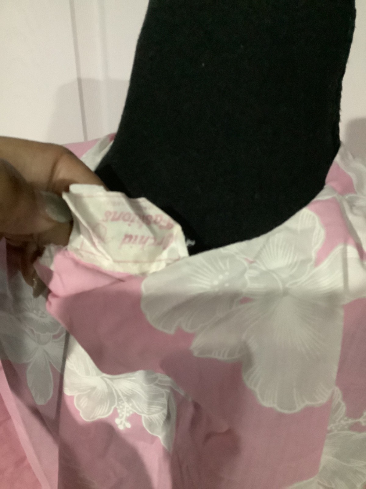 vintage Orchid Fashions pink & white floral Hawaiian Mumu Tiki dress O/S