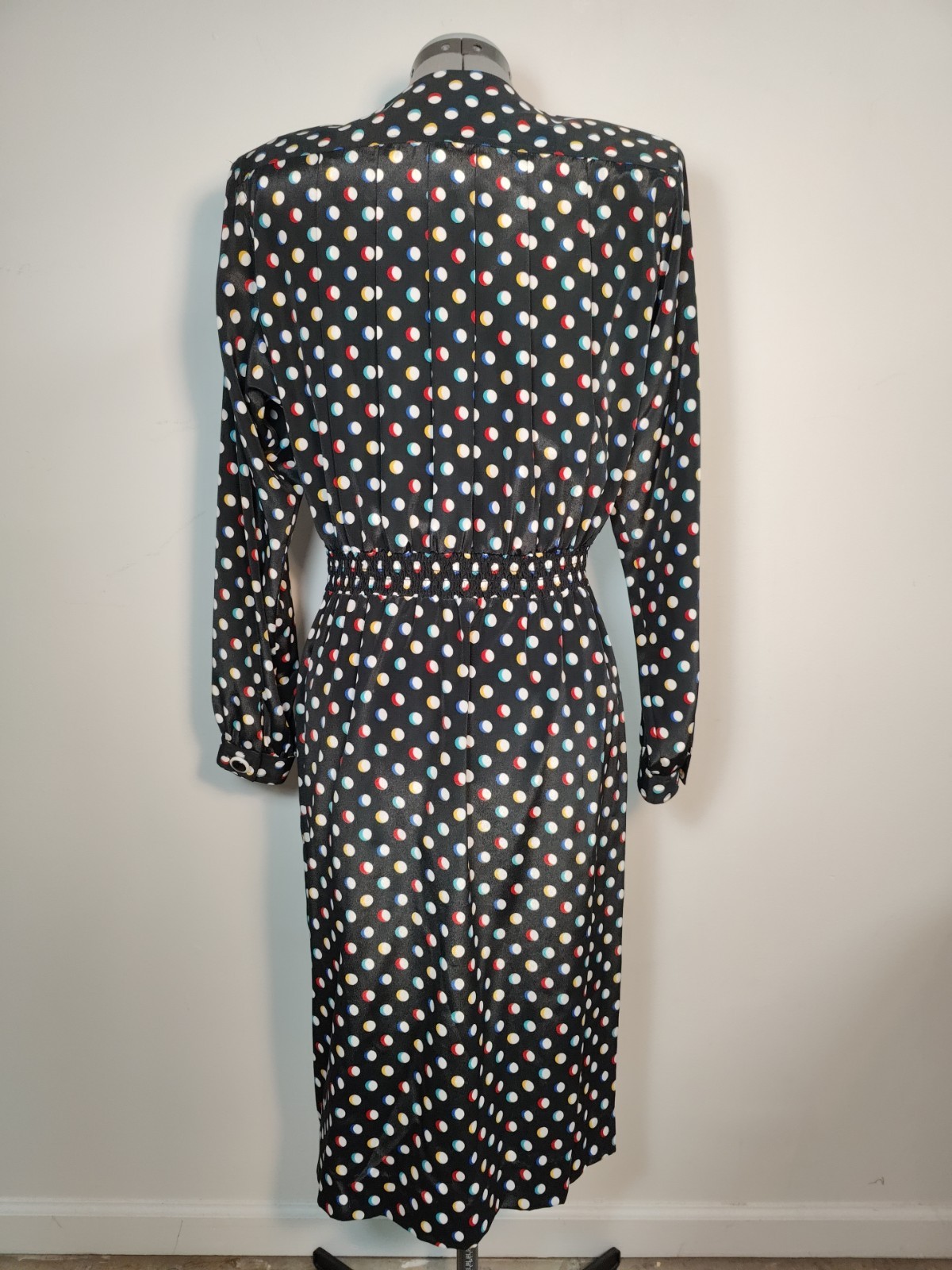 Vtg Leslie Fay 80’s Polka Dot Secretary Dress Sz M Career Shoulder Pads Pockets