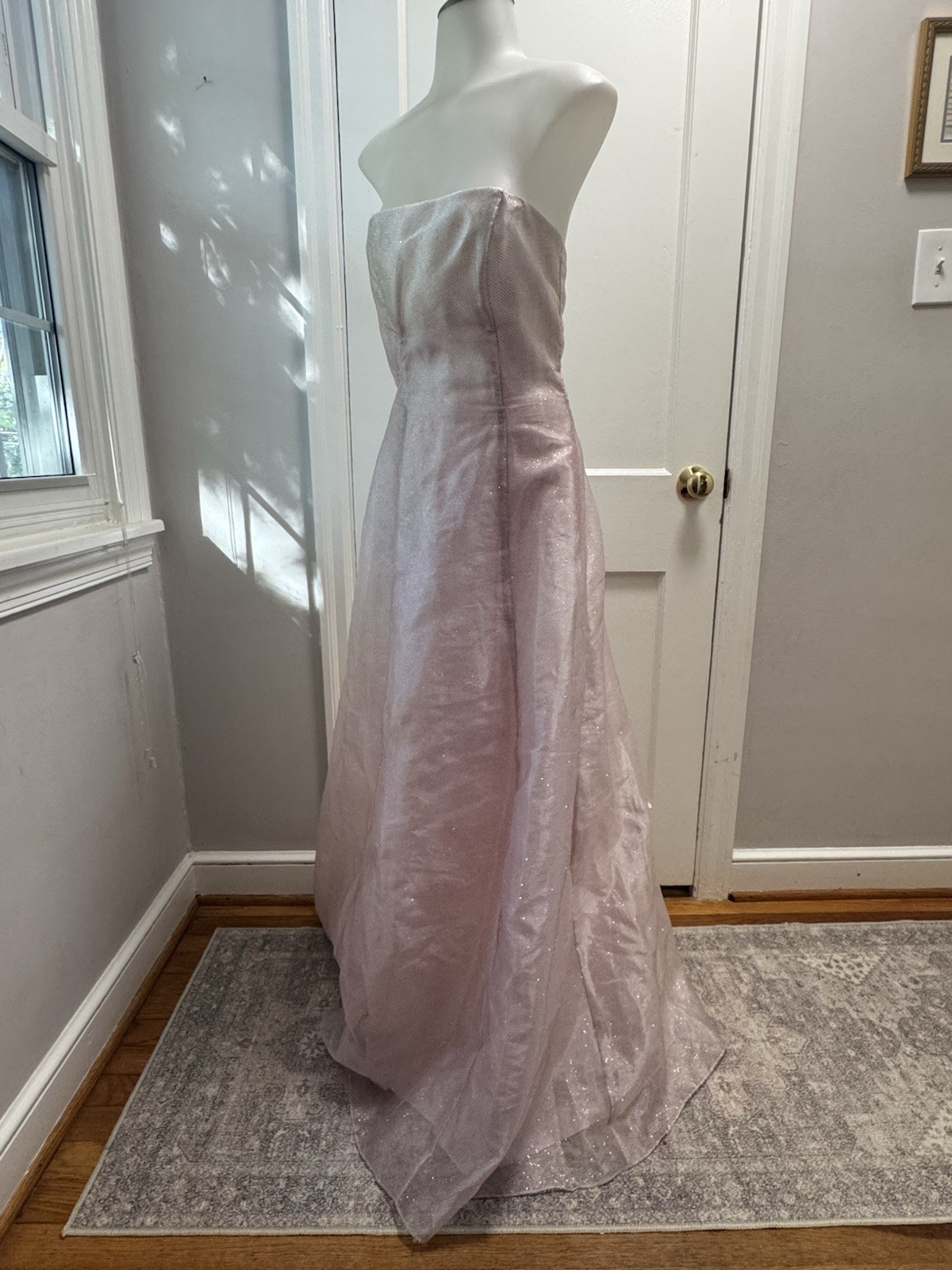 Vtg Roberta Pink Glitter Gown Y2K Strapless Shimmer Prom Dress Made in USA 5/6
