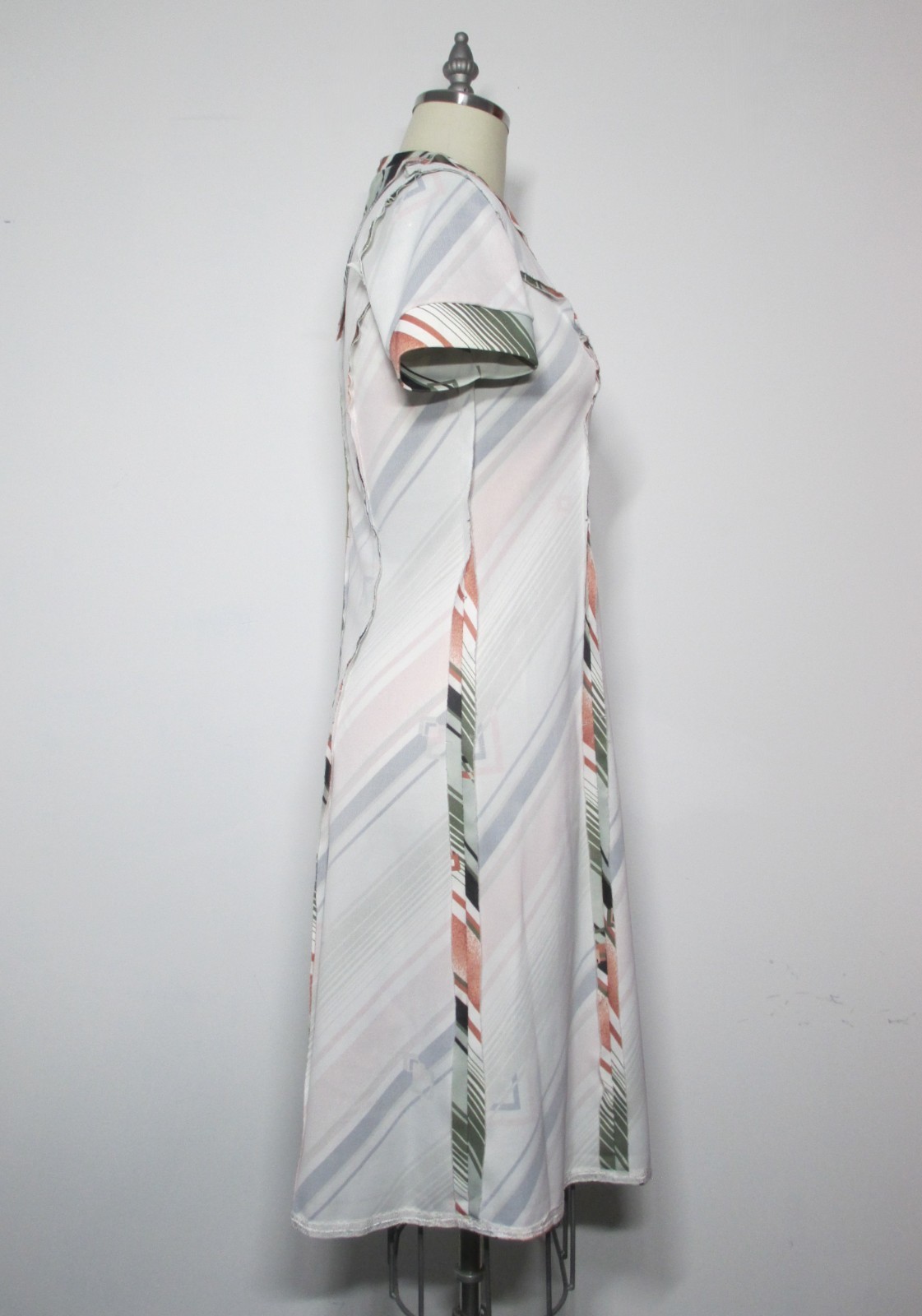 Vintage 70s Polyester A-line Dress, Olive, Pink& Black, Nice, Size M