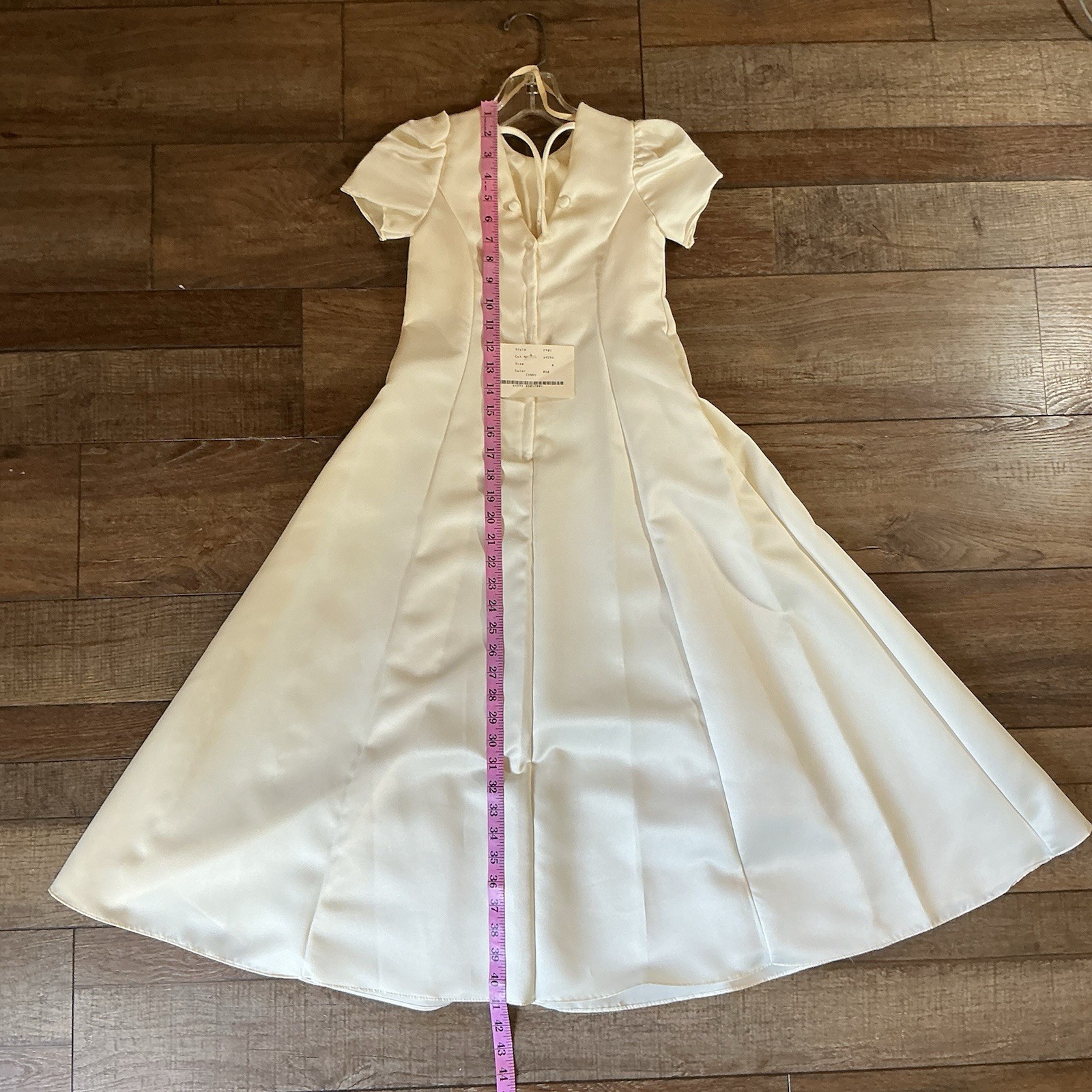 VINTAGE Size 6 Ivory Satin Fit & Flare Puff Sleeve Formal Gown Dress NOS #10812
