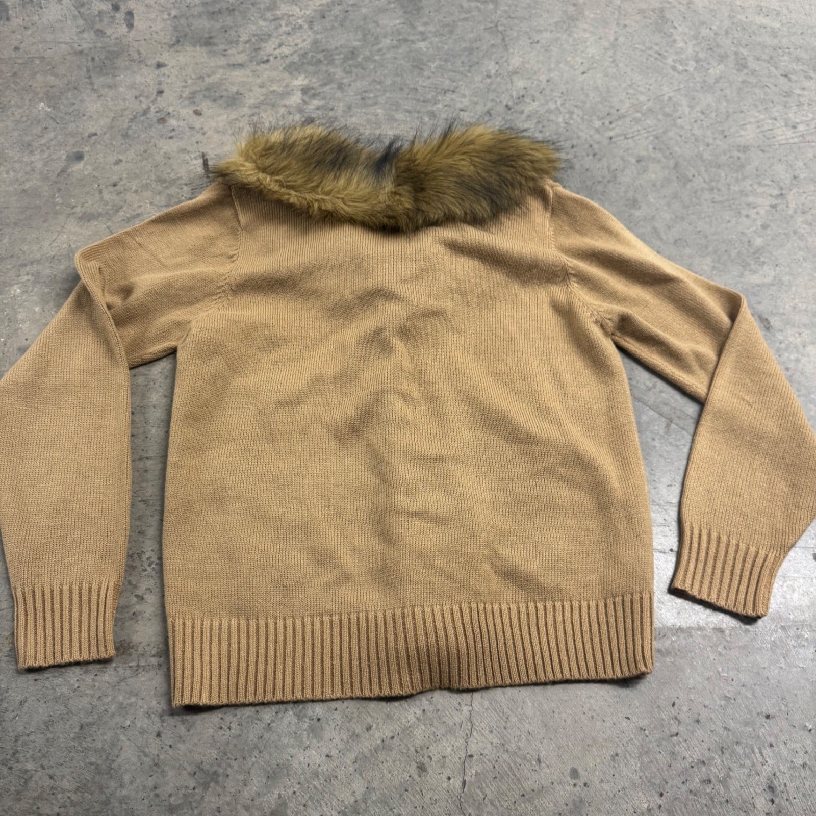 VTG Y2k Kathie Lee Brown Fur Collar Button Cardigan S/S Retro Old Money Mobwife