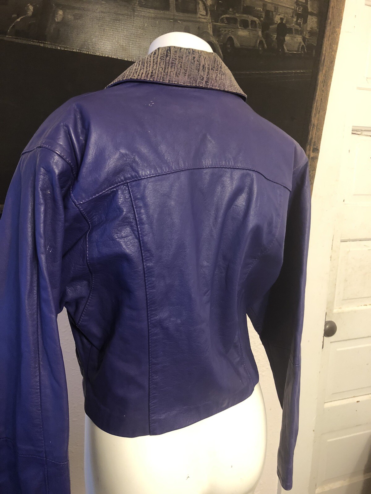 Vintage 80s Glam Women’s Size M purple leather bomber biker rocker crop jacket