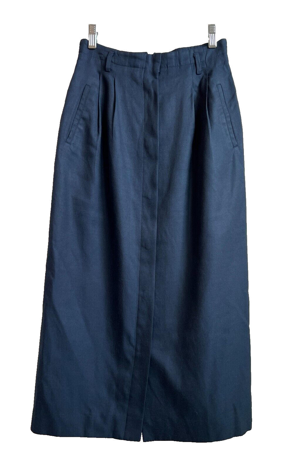 Vintage Navy Button Up Pencil Skirt – Blue Silk Cotton, Wiggle, Secretary Preppy