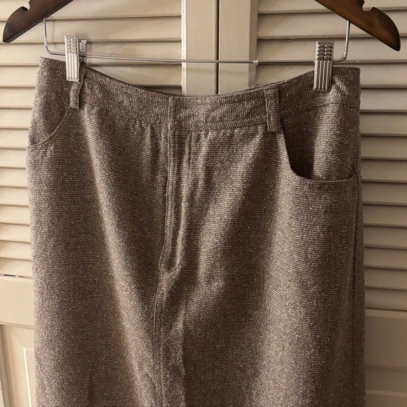 Ellen Tracy Textured Wool Silk Blend Maxi Skirt Sz 10 Neutral ‘90s Back Pockets