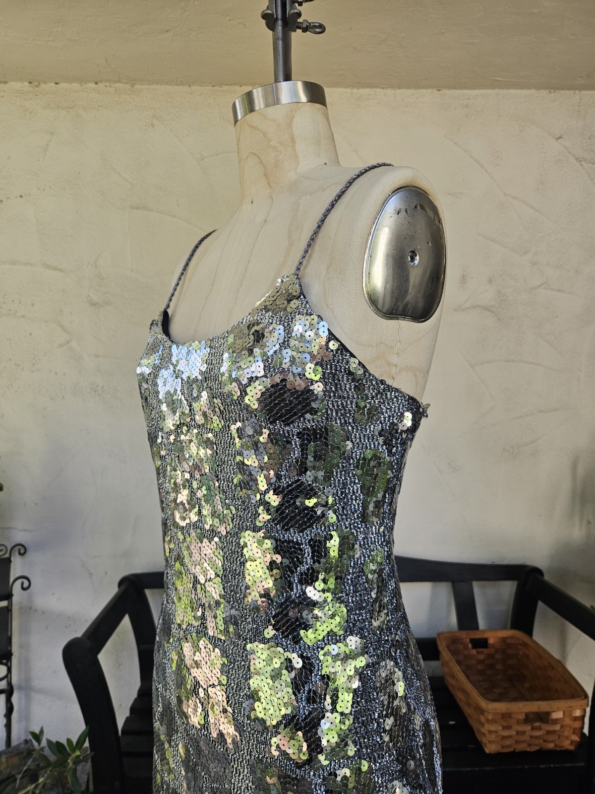 Vintage 90s Silver Metallic Sequin Cocktail Party Dress Size 10 Medium Tank…