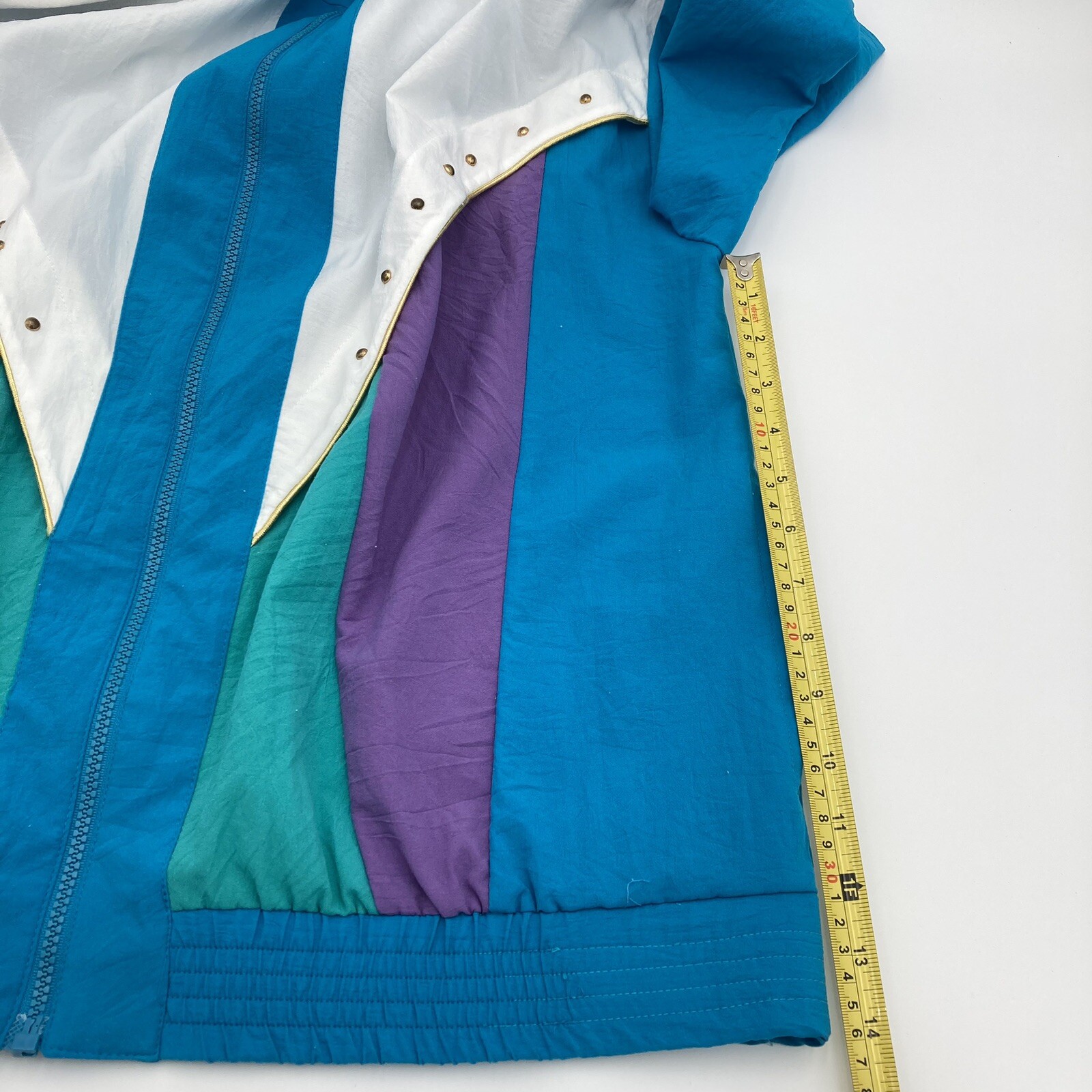 Vintage Teddi Blue Purple Green White Gold Studded Jacket Shoulder Pads 1980s