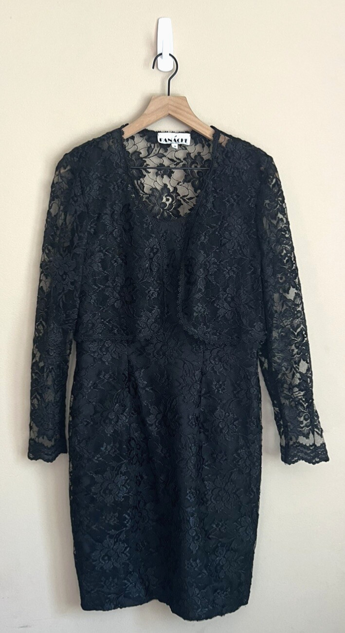 Vintage Dress Jacket 80s Lace Bolero Chantilly Goth Womens Size 8 Set Outfit
