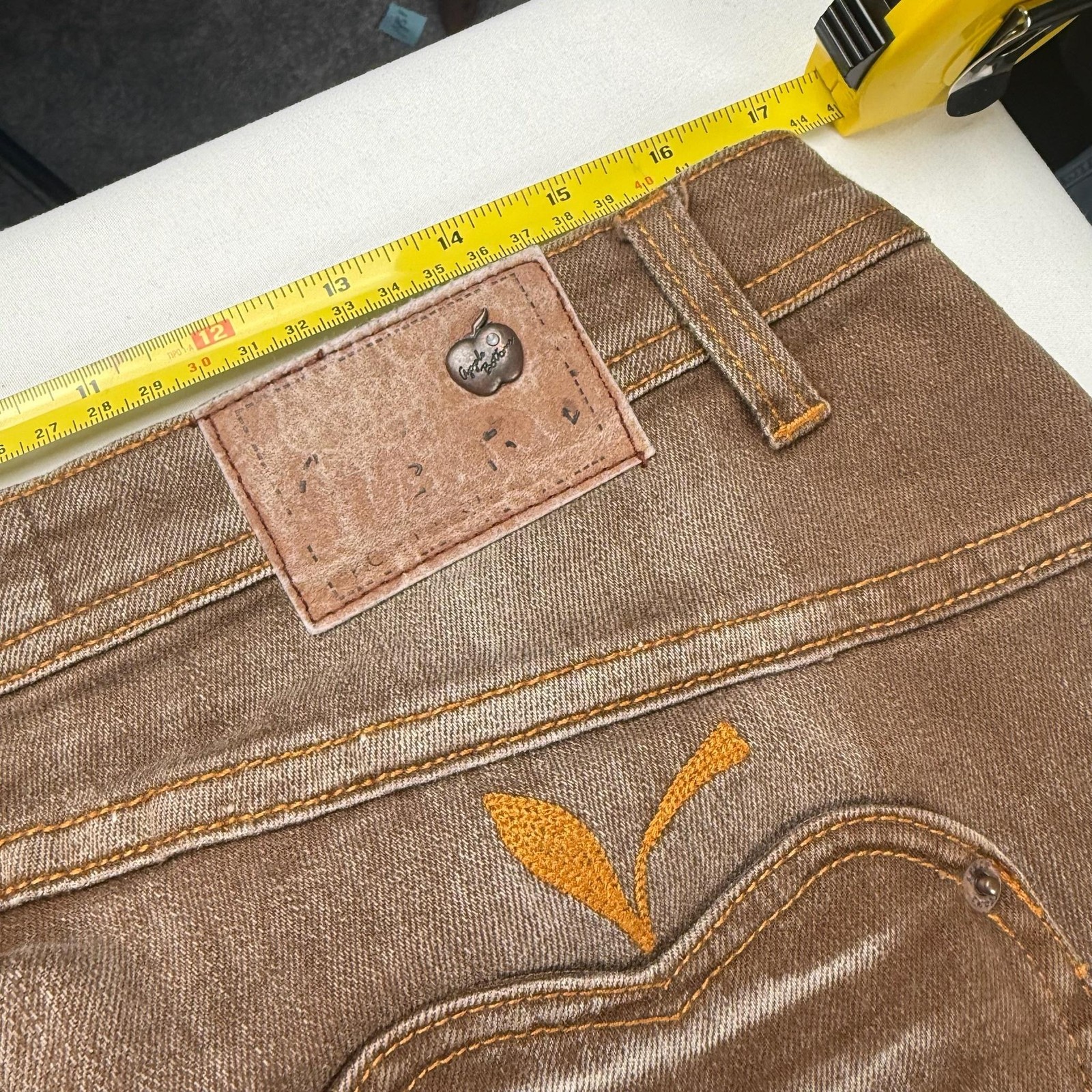 Apple Bottoms Jeans Womens 24/32 Brown Bootcut Embroidered Denim Pants Casual