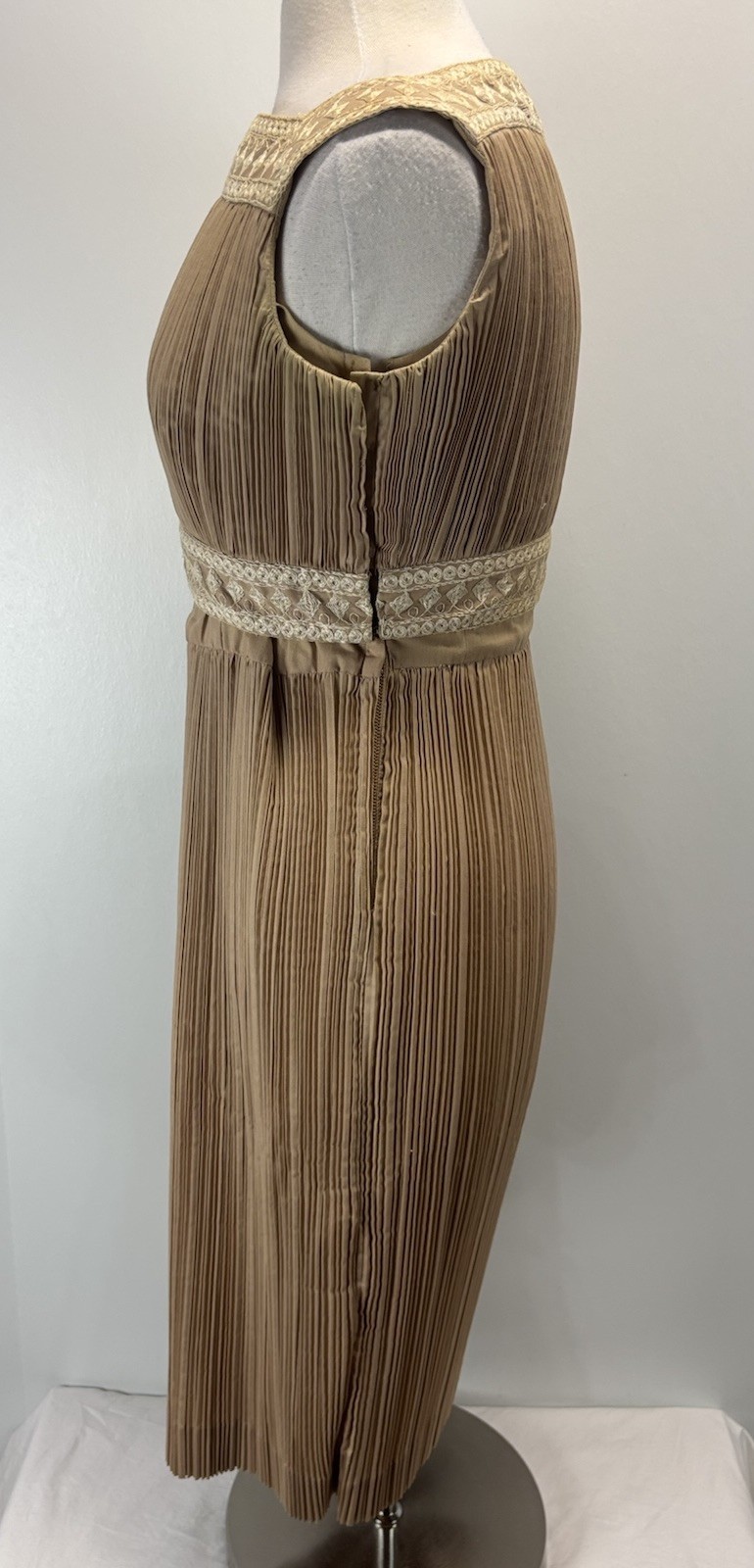 Vtg Handmade Cleopatra Style Midi Dress Women’s Brown 60s Embroidered
